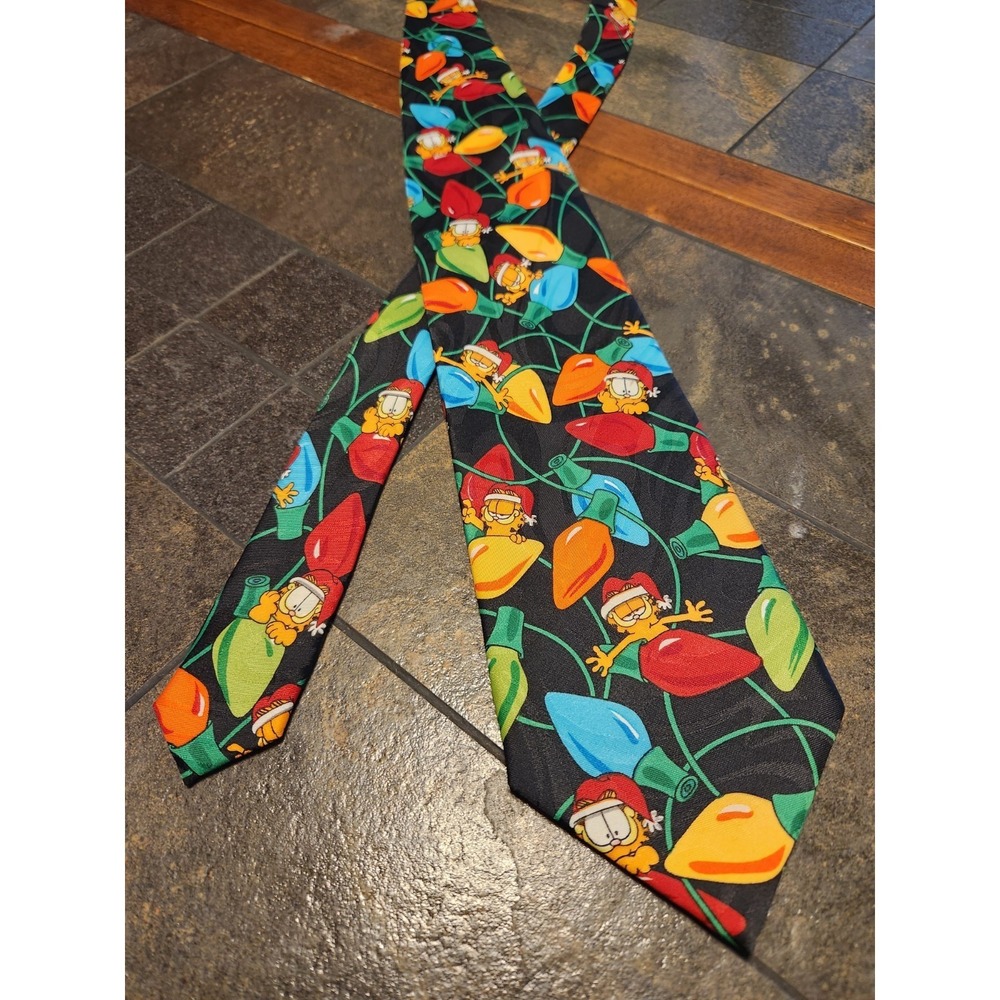 Vtg 90s Garfield Neck Tie Christmas Lights 56" Paws Addiction Made Korea‎